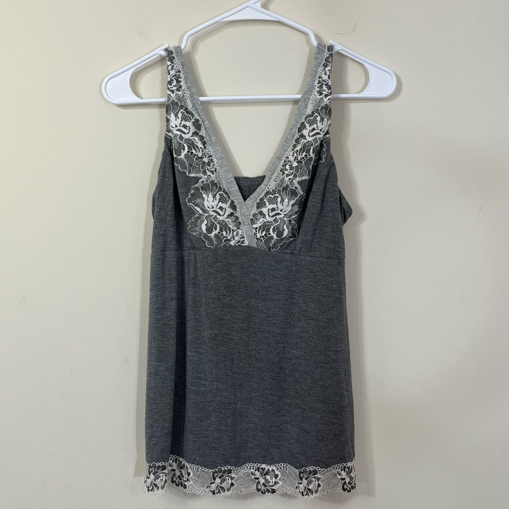 Soma Gray and White Lace Sleep Tank Top